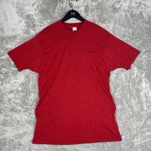 Vintage Fruit of the Loom Pocket T Shirt Red Mens XL  Selvedge Pocket USA